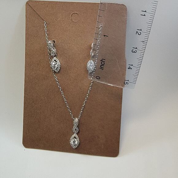 Vintage Sterling Silver CZ Necklace and Earring Set with Marquise Drop Design - Picture 4 of 10